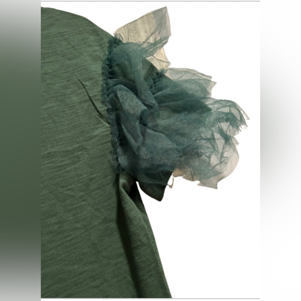 Lea & Viola Short Sleeve Tulle and Cotton Shirt in Green, Size XS - Picture 3 of 5